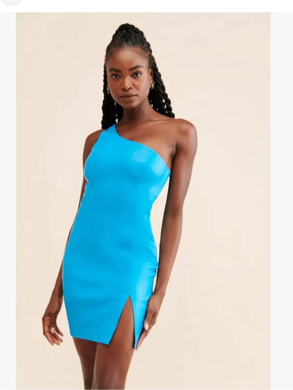 Susana Monaco Vegan Leather One-Shoulder Bright Blue Bodycon Dress